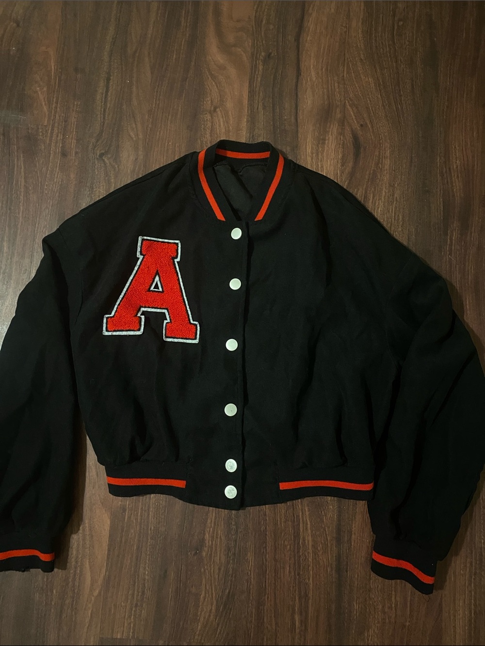 SHEIN Black Varsity Jacket with Red 'A' Patch
